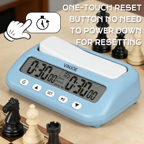 VINJOE Chess Clock Digital Chess Timer Professional for Board Games,Portable Digital Chess Clock & Game Timer with Basic,Bonus,Delay and Positive Time Features Best Gifts for Christmas (Blue) - style: Blue Without Battery