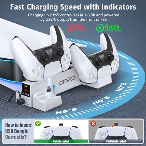OIVO PS5 Horizontal Stand and Cooling Station with 3-Level Cooling Fan, Dual PS5 Controller Charger for PlayStation 5 Controller, Horizontal PS 5 Cooling Stand(Not for PS 5 Slim/Pro)