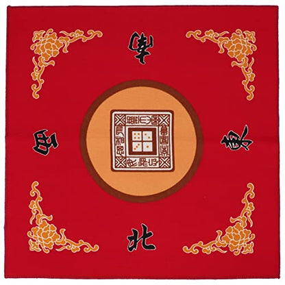 Mahjong Mat with 3 Dice, Anti Slip and Noise Reduction Table Cover for Mahjong, Poker, Card, Board & Tile Games (Red, 31.5 inches) - color: Red