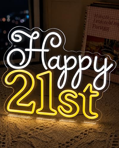 21st Birthday Neon Sign LED Light, Happy 21st Birthday Decorations for Women & Men, USB Powered Party Neon Sign for Bar, Cocktail Party, Birthday Backdrop & Wall Decor - color: Happy 21st