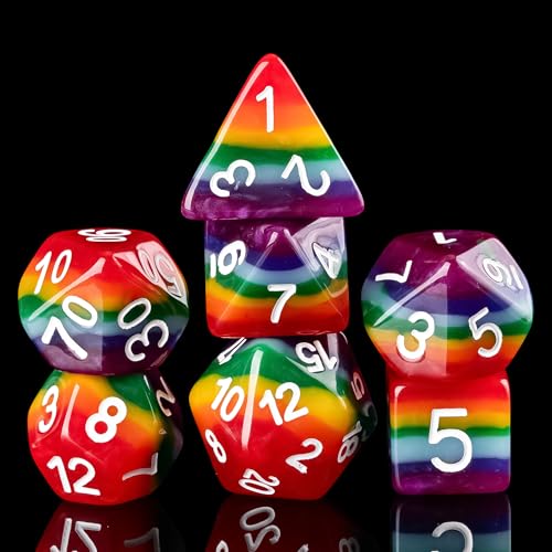 Cusdie 7-Die Rainbow Dice Polyhedral DND Dice Set for Role Playing Game (Rainbow-Opaque) - color: Rainbow-opaque