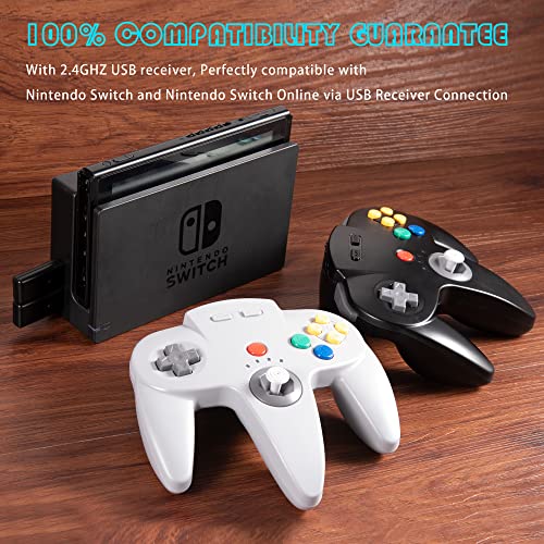 SAFFUN Wireless N64 Controller Made for Switch 1 & 2, N64 Console, (Gray) | (Built-in Vibration) (Rechargeable) (3D Analog Stick), 2.4 GHz USB & N64 Receiver Made for Switch Online, Windows PC, macOS - color: Gray