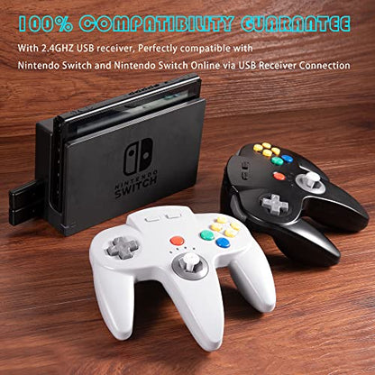 SAFFUN Wireless N64 Controller Made for Switch 1 & 2, N64 Console, (Gray) | (Built-in Vibration) (Rechargeable) (3D Analog Stick), 2.4 GHz USB & N64 Receiver Made for Switch Online, Windows PC, macOS - color: Gray