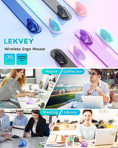 Lekvey Ergonomic Mouse, Vertical Wireless Mouse, Rechargeable 2.4G Optical Carpal Tunnel Mice: 800/1200 / 1600 DPI, 6 Buttons, for Laptop, PC, Mac, Computer, Desktop, Notebook etc, Green Purple - color: Green and Purple