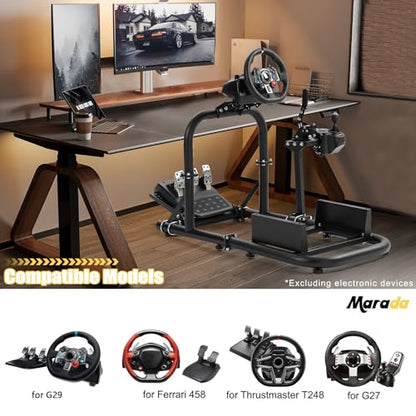 Marada Racing Simulator Cockpit Fit for Logitech G25 G27 G29 G920, for FANTEC CSL DD, for Thrustmaster T500 T3PA TGT, Adjustable Racing Wheel Frame Wheel, Shifters Seat and Pedals Not Include