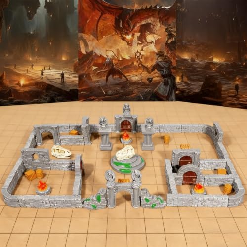 Warmtree 60 Pcs Modular Dungeon Walls,28mm Miniature Terrain | Building Accessories for Tabletop Scene Diorama Supplies Battle Grid Mat Accessory Gift of Christmas Halloween