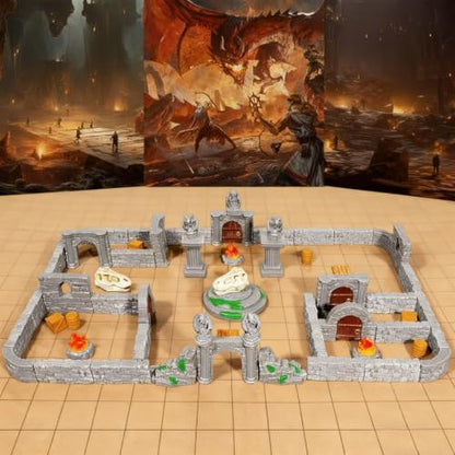 Warmtree 60 Pcs Modular Dungeon Walls,28mm Miniature Terrain | Building Accessories for Tabletop Scene Diorama Supplies Battle Grid Mat Accessory Gift of Christmas Halloween