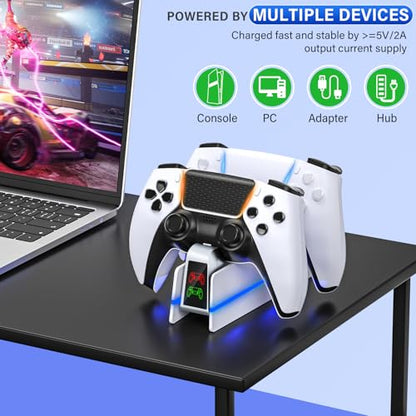 PS5-Controller-Charger-Station - Charging Station for PlayStation 5 Dualsense/Edge Controller with 9 Color Led Light, Fast Charging Dock & Holder Stand for PS5/Slim/Pro Remote - Whole White - color: Whole White P38