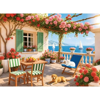 500 Piece Puzzles for Adults, Cozy Seaside Terrace Scene Jigsaw Puzzles with Dog and Cat, Relaxing 500 Piece Puzzle, Perfect for Family Time, Wall Decor, Gift for Adults, Seniors, 20.5 x 15 in - style: TERRACE