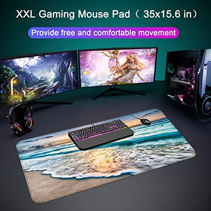 Desk Mat Pad,Large XXL Extended Mouse Pad Mat for Desktop Keyboard | 35''×15.6'' XXL Extended Gaming Mouse Pad with Non-slip Base Desk Matt Mousepad for Computer,Office,Keyboard and Laptop - color: C3-Beach