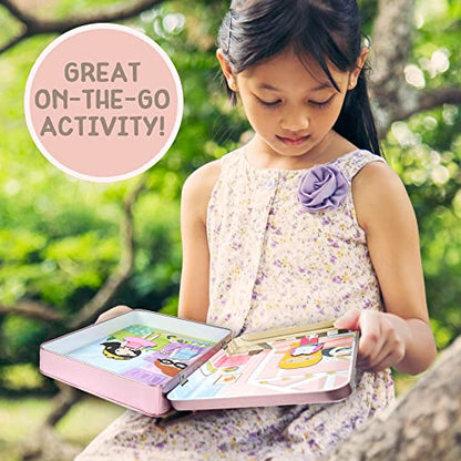 Story Magic Dress-Up Dolls Playset, Pretend Play Magnetic Case, Magnet Outfit and Accessory Pieces, Great for Travel or Playdates, Magnetic On The Go Activity Set for Ages 4, 5, 6, 7 , Pink - style: Travel Dress Up