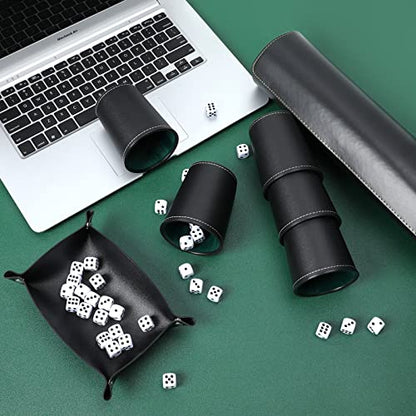 PU Leather Dice Cup Set with 5 Leather Dice Cups+25 Dice Velvet Interior Quiet in Shaking for Liars Dice Farkle Yahtzee