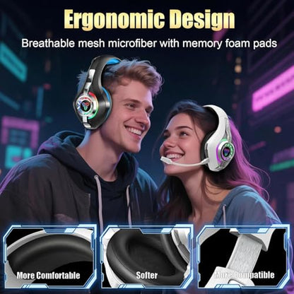 2.4GHz Wireless Gaming Headsets for PS5/PS4/Switch, New RGB Bluetooth 5.4 Noise Cancelling Gaming Headphones with 7.1 Surround Sound, 40mm Drivers, 276g Ultraligero, Memory Foam, 40Hrs Audífonos Gamer - color: White