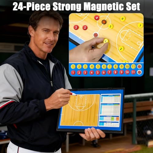 Magnetic Basketball Coaching Board – Portable Dry Erase Whiteboard with Fence Clip, Magnets & Carry Bag, Foldable Basketball Clipboard for Coaches, Ideal Coach Gift - style: Basketball