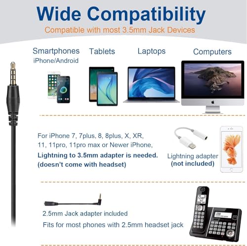 Wantek Cell Phone Headset with Microphone Noise Cancelling for Laptops, PC,3.5mm Jack,Volume Control,Wired Computer Headsets for Zoom Skype,for Office,Business, Call Center, Clear Chat