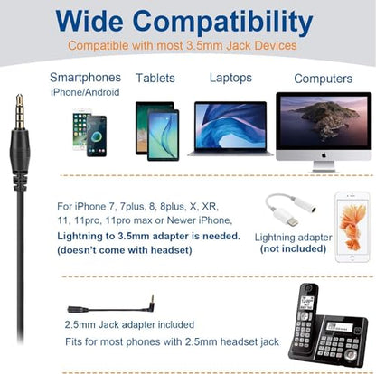 Wantek Cell Phone Headset with Microphone Noise Cancelling for Laptops, PC,3.5mm Jack,Volume Control,Wired Computer Headsets for Zoom Skype,for Office,Business, Call Center, Clear Chat