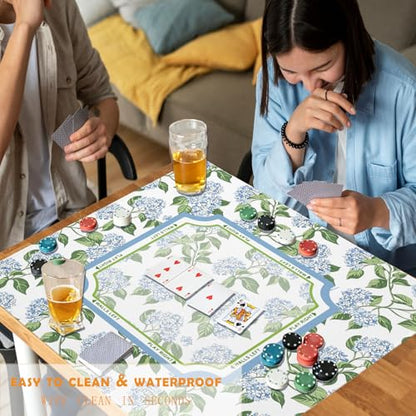UTELKA Hydrangea Mahjong Mat, Blue Mahjong Mat with Rules 31.5 Inch | Mahjong Lovers Gifts, Summer Rubber Mahjong Table Cover, Blue and White Mahjong Game Pad, Mahjong Accessories Supplies - color: Blue Hydrangea