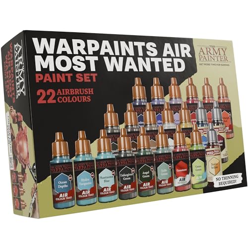 The Army Painter, Warpaints Air Most Wanted Paint Set, 22 x 18 ml | 19 acrilici per aerografo, incl. 2 metallici, 1 fluo, 1 medium e 3 Speedpaint, per modelli e miniature - color: Air Most Wanted Set