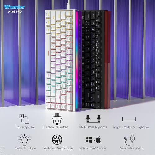 Womier 60% Percent Keyboard with Light Box,Wired Keyboard Gaming Mechanical | with MCA Keycaps,OEM Profile,Programable,64 Keys Hot Swap RGB Cream Key board for PC Computer WIN/MAC,WK68 PRO-White - color: WK68-White