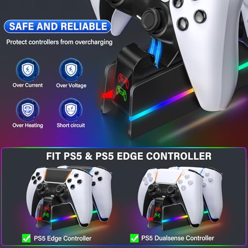 PS5-Controller-Charger-Station - Charging Station for PlayStation 5 Dualsense/Edge Controller with 9 Color Led Light, Fast Charging Dock & Holder Stand for PS5/Slim/Pro Remote - Whole Black - color: Whole Black P48