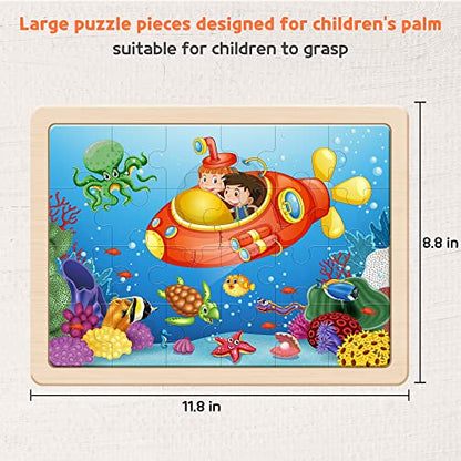 SYNARRY Large Animals Wooden Puzzles for Kids 4 in 1 Gift Box(12.2 * 9.4 in), Jigsaw Puzzles for Toddlers 3-5, Puzzles for Kids Ages 4-6, Easter Basket Stuffers Gifts Toys for Kids - style: Animals