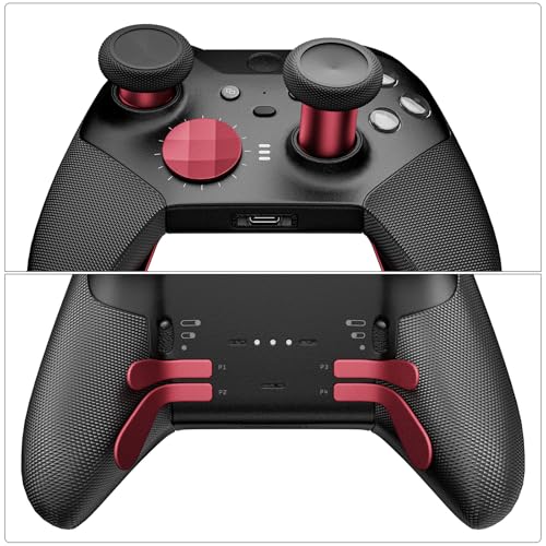 14-in-1 Controller Accessories Kit Compatible with Xbox Elite Series 2, 6 Premium Metal Thumbsticks, Swap Joysticks, 4 Interchangeable Paddles, 2 D-Pads, 1 Tool & 1 Storage Bag (Red) - color: Red