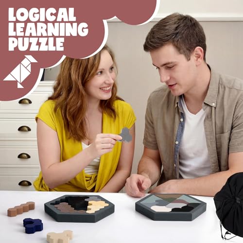 Yunsailing 3 Pack Large Wooden Blocks Puzzles Hexagon Tangram Puzzle Wooden Russian Brain Puzzles for Adult Challenge Teasers Geometric Jigsaw Logic Iq STEM Educational Gift Graduation(Modern) - style: Modern