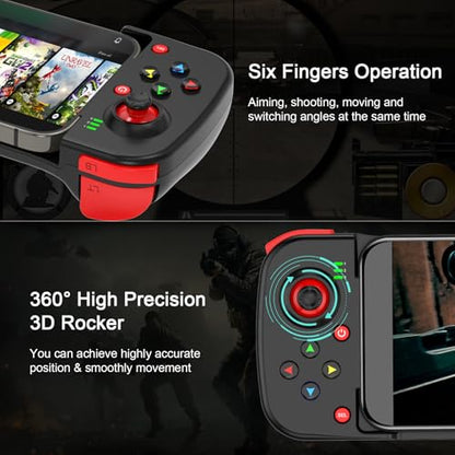 arVin Mobile Gaming Controller for Android iPhone iOS PC, Bluetooth Phone Controller for iPhone 17/16/15/iPad/Galaxy S25/S24/Tablet, Wireless Gamepad Joystick Play CODM/Genshin/Roblox-with Back Button - color: Black
