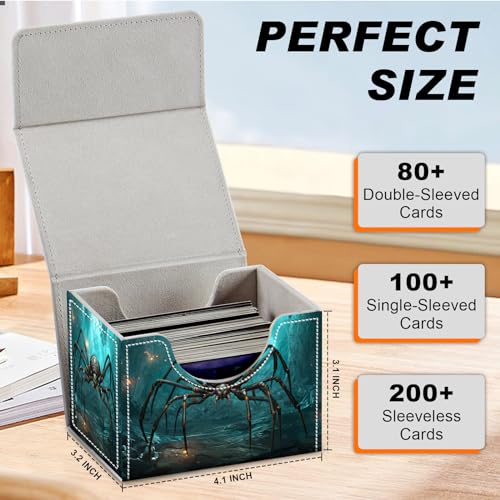 Magnetic Closure TCG Deck Box Portable Card Holder Trading Card Deck Box | PU Leather Collectible Card Case Game Trading Card Deck Box Storage Scratch Resistant Lining, A Giant Spider Glowing Cave - color: A Giant Spider Glowing Cave