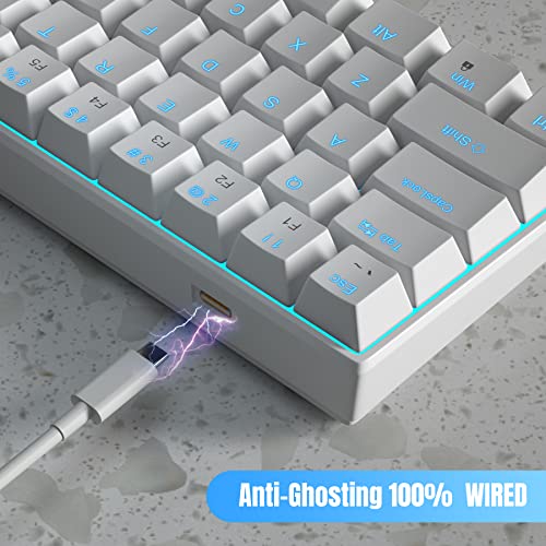 MageGee 60% Mechanical Keyboard, Gaming Keyboard with Blue Switches and Sea Blue Backlit Small Compact 60 Percent Keyboard Mechanical, Portable 60 Percent Gaming Keyboard Gamer(White)