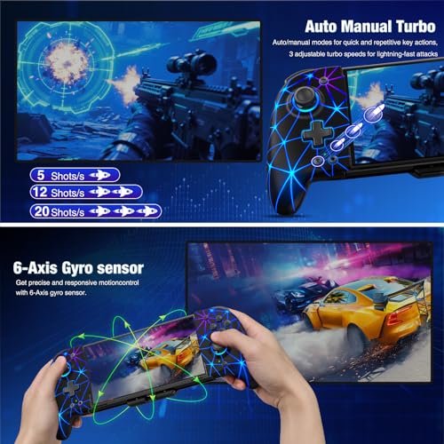 Spican Switch Controllers for Nintendo Switch/Switch OLED, Hall Effect Switch Wireless Pro Controller One-Piece Joypad, Full-Size Handheld Mode Gamepad with RGB Lights/Battery/Turbo/Macro/4 Game Slot - color: Black-Stellar Grid, size: 6.2"/7"