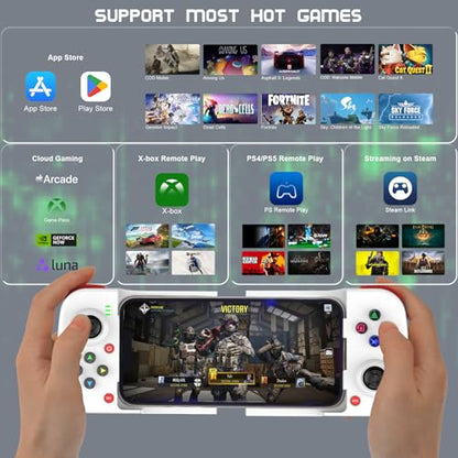 Joso Phone Controller for iPhone/Android Support Phone Case, Mobile Gaming Controller with Ergonomic Design - Wireless Gamepad for Cloud Gaming & PS Remote Play - color: White
