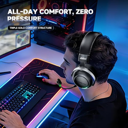 Wireless Gaming Headset with Detachable Noise Canceling Microphone | 2.4 GHz, Bluetooth, 53mm Titanium Drivers, 220H Battery, 7.1 Surround Sound