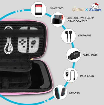 Sonix x Sanrio Carrying Case for Nintendo Switch 2, Switch 1, Lite, OLED, Protective Travel Case with Game Cartridge Storage | Hello Kitty Pink Bows - color: Hello Kitty Pink Bows