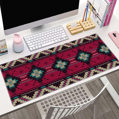 Southwest American Ethnic Pattern Desk Mat, Extended Big Mouse Mat for Home and Office, Large Gaming Mousepad Laptop Keyboard Mat with Non-Slip Rubber Base, Stitched Edges (31.50"x11.8"x0.12") - color: Southwest American Ethnic Pattern