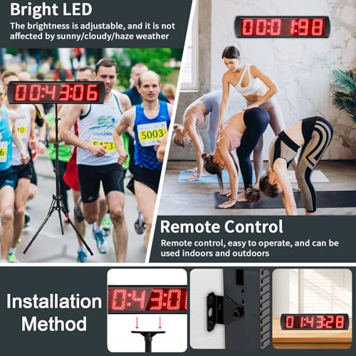 Large LED Display Digital Race Timer with Battery,Function-Countdown/Up/Time Clock, Remote Control, Tripod Stand and Adjustable Brightness for Sports Events, Races, Meetings, Presentations - style: non-waterproof+red