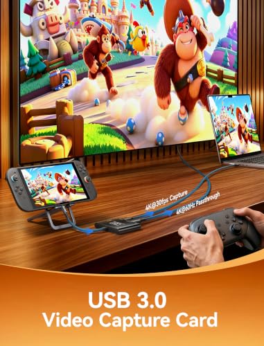 JSAUX Video Capture Card Intended for Nintendo Switch 2/Steam Deck/ROG Ally | 4K 60Hz HDMI Passthrough, 1080P 60FPS Record, Compatible with Nintendo Switch 2/Steam Deck/ROG Ally/Legion/Phone/Laptop