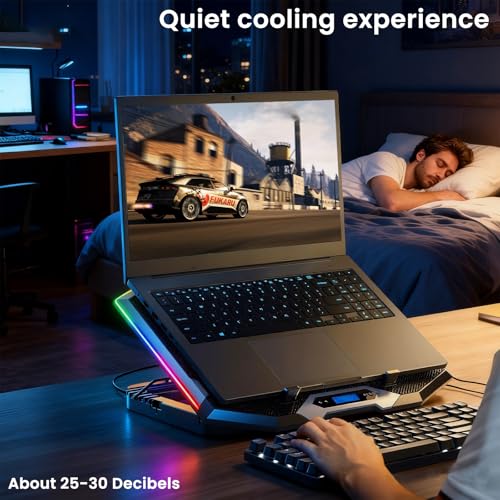 Laptop Cooling Pad with 8 Cooling Fans, Cooling Pad for Gaming Laptop Fan 12-17.3 Inch, Laptop Cooler Stand with 5 Height Adjustable, Notebook Cooler Pad with 2 USB Port, Phone Stand (8 Fans)