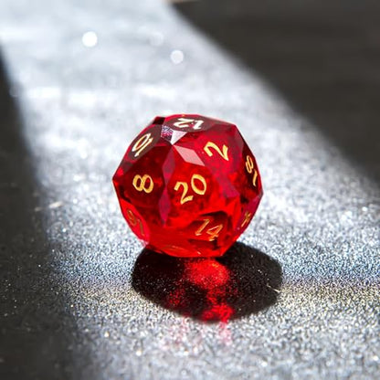 1PCS Multifaceted Glass D20 DND Dice - 28mm 20 Sided Gem D&D Dice for Dungeons and Dragons, RPG, Roleplaying Games MTG Table Games, Handmade Polyhedral Dice(Glass Red) - color: Multifaceted D20 Glass-red