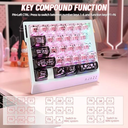 A.JAZZ AK029 Wired 29 Keys One-Handed RGB Gaming Keyboard with 8000HZ,0.01mm RT Magnetic Switches Adjustable Actuation,Hotswappable Mechanical Keyboard,Aluminum Plate,Web Driver for Gamers-Black Pink - color: Back & Pink