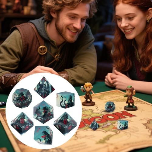 DND Dice Set, Octopus Theme Dice Set, UV Printed, Resin Material, DND Starter Set, 7pcs Polyhedral Dice Set with Dice Bag, Role Playing Board Games Accessories - color: Octopus Style Gift Bag
