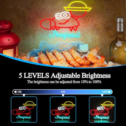Seafood Neon Sign Dimmable Crab Neon Light Marine Animals Light Sign for Seafood Restaurant Aquarium Kitchen Outdoor Food Party(12.6 * 16.54In) - style: Seafood