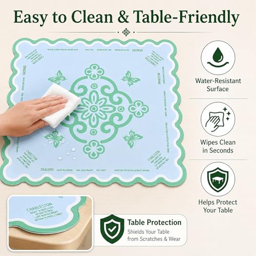 Neoprene Mahjong Mat for Table, 32 x 32 Inch Square Mahjong Table Mat with Carrying Bag, Non Slip Rubber Backing, Noise Reducing Game Mat for American Mahjong, Dominoes, Cards, Board Games (Green) - color: Green