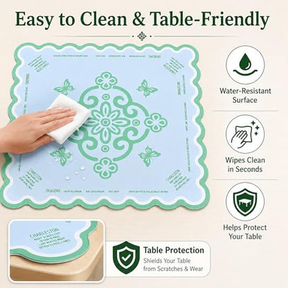 Neoprene Mahjong Mat for Table, 32 x 32 Inch Square Mahjong Table Mat with Carrying Bag, Non Slip Rubber Backing, Noise Reducing Game Mat for American Mahjong, Dominoes, Cards, Board Games (Green) - color: Green