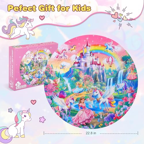 Civaner 70 Pieces Floor Puzzles Round Large Puzzles for Kids Ages 3-5 5-8 Jumbo Jigsaw Puzzle Educational Gifts for Toddlers Girls Boys Baby Shower Holiday Birthday(Unicorn) - style: Unicorn