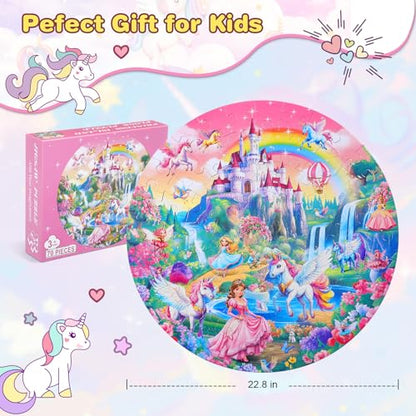 Civaner 70 Pieces Floor Puzzles Round Large Puzzles for Kids Ages 3-5 5-8 Jumbo Jigsaw Puzzle Educational Gifts for Toddlers Girls Boys Baby Shower Holiday Birthday(Unicorn) - style: Unicorn