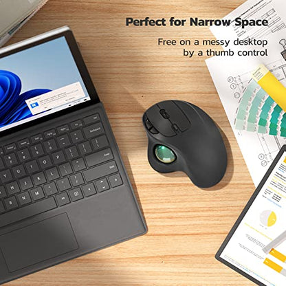 Nulea M501 Wireless Trackball Mouse, Rechargeable Ergonomic, Easy Thumb Control, Precise & Smooth Tracking, 3 Device Connection (Bluetooth or USB Receiver), Compatible for PC, Laptop, Mac, Windows. | Rechargeable rollerball mouse with Bluetooth USB receiv