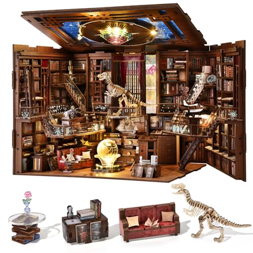MiniCity Beyond Library Book Nook Kit, Wooden Miniature House with LED | 1074-piece wood/paper/plastic kit with LED and dust cover; glue/tools included; 8-10 hr build for shelf decor, ages 14+. - style: Beyond Library Max