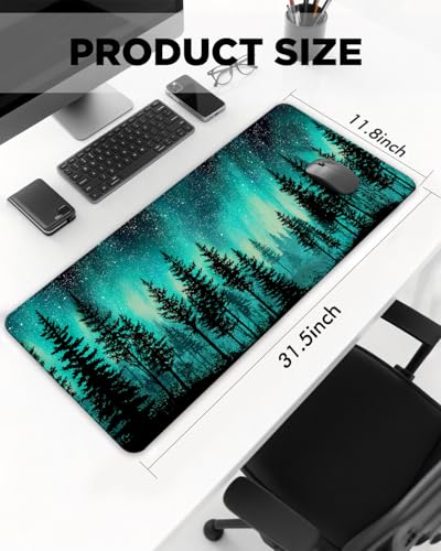 Mouse Pad, Desk Mat, 31.5x11.8in Large Mousepad, Green Forest | Desk Pad with Stitched Edge & Rubber Non-Slip Bottom, Gaming Mouse Pad, Extended Mousepad for Home, Office - color: Green Forest