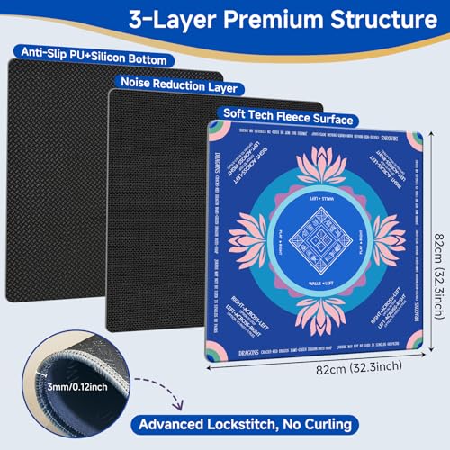 Mahjong Mat 2025 Upgraded No-Crease & No Odor Design, 32.3 Inch with Waterproof Velvet, Non-Slip PU Silicone, Lightweight for Noise Reduction, Includes Printed Rules for Tiles and Cards (Ocean-Blue) - color: Ocean-blue